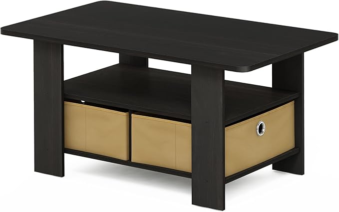 Furinno Andrey Coffee Table, Small Modern Coffee Table with Storage and Bin Drawer, Side Table for Living Room, Bedroom, Home Office, Dark Espresso