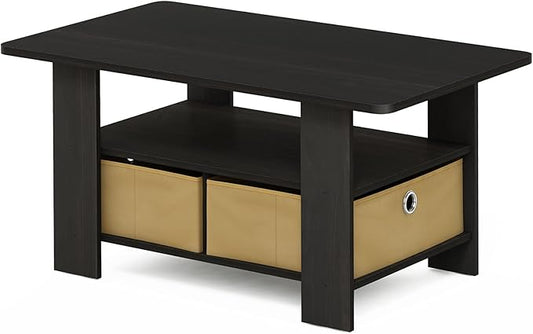 Furinno Andrey Coffee Table, Small Modern Coffee Table with Storage and Bin Drawer, Side Table for Living Room, Bedroom, Home Office, Dark Espresso