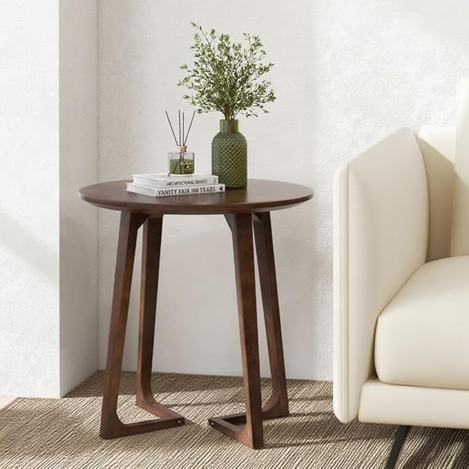 Giantex 24" Round End Table, Mid Century Modern Side Table with Adjustable Foot Pads, Sofa Couch Accent Table, Small Coffee Table for Small Space Living Room, Nightstand for Bedroom (Walnut)