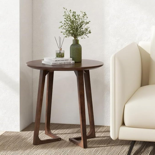 Giantex 24" Round End Table, Mid Century Modern Side Table with Adjustable Foot Pads, Sofa Couch Accent Table, Small Coffee Table for Small Space Living Room, Nightstand for Bedroom (Walnut)