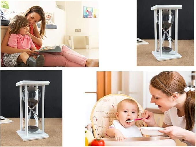 Lodunsyr Hourglass Timer for 60 Minutes Sandglass Timer for Kitchen Living Room Home Office Desk Bedroom Party Festival Coffee Table Book Shelf School Game Sand Timer Clock (White Frame Black Sand)