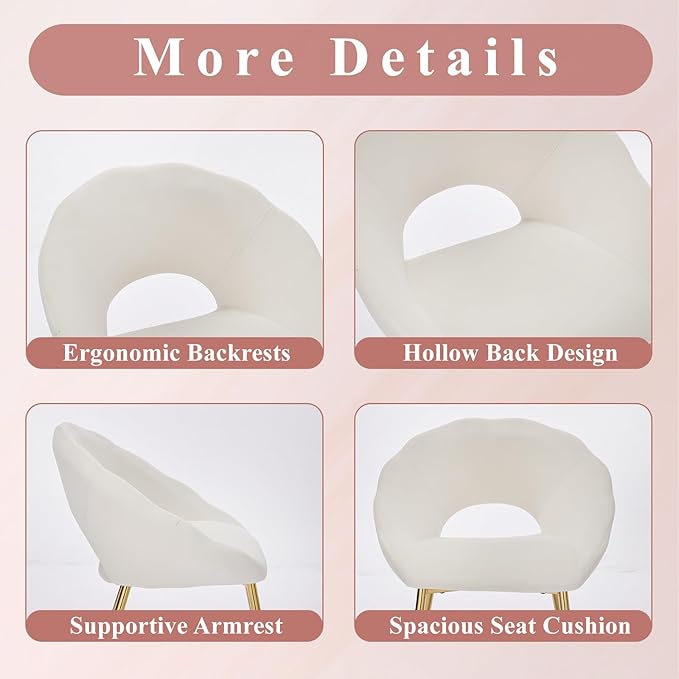 Modern Small Accent Chair Set of 2, Comfy Velvet Vanity Chair with Shell Back & Golden Metal Legs, Decorative Chair no Wheels for Living Room, Makeup Room, Bedroom, Beige