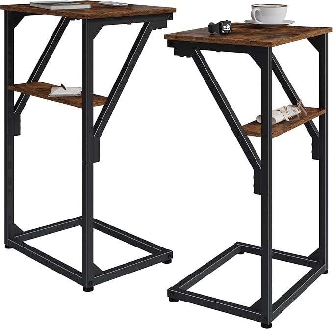 C-Shaped End Tables, TV Trays Set of 2, Small Side Table for Couch, Sofa Table for Living Room, Bedroom, Bedside ET-D-BRW2