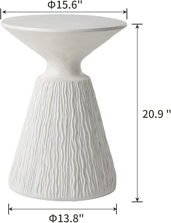 SUNBURY White Outdoor Side Table, Concrete Side Table Set of 2, Mushroom Side Table Plant Stand, End Table Accent Table Outside Marble Table Garden Stool for Patio, Poolside, White