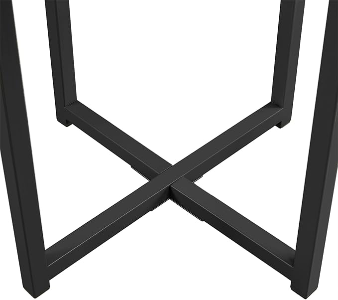 Yaheetech Faux Marble Side Table, 16in End Table Modern Accent Sofa Table w/X-Based, Round Tabletop, Sturdy Metal Legs for Living Room, Black