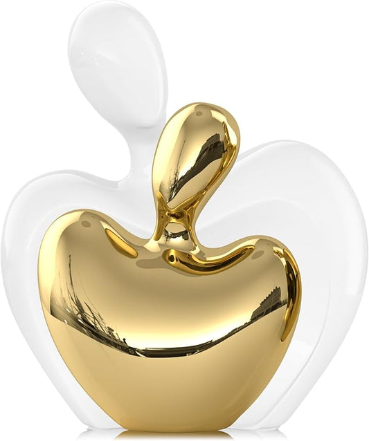 White Gold Mini Hugging Couple Statue Ceramic Lover Figurine Home Decor is a Romantic Gift for Her on Wedding Anniversary and Valentines, TV Stand Decoration Knick Knacks for Shelves (White Gold)