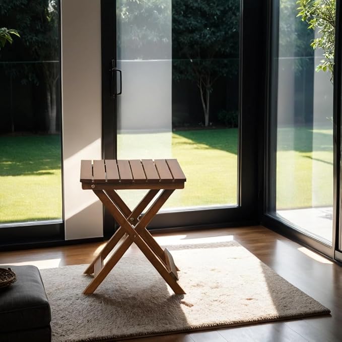 Small Side Table Square Folding, Patio Foldable Wooden End Table for Outdoor Indoor Porch Camping Living Room Bedroom, as Coffee Table or Plant Stand, Brown