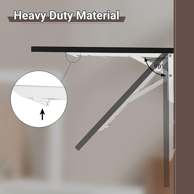 Wall Mounted Folding Table 31.5”L x 15.7”W, Laundry Folding Table with Heavy Duty Metal Collapsible Shelf Brackets, Wall Mounted Desk Fold Down for Small Spaces, Black