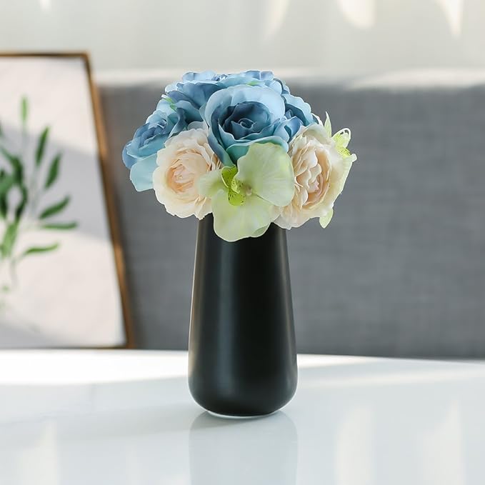 D'vine Dev 8 Inch Ceramic Flower Vase Matte Finishing, Minimalist Design for Home Décor, Bedroom, Living Room, Centerpieces, Office, Ebony Black, VS-XH-E-1