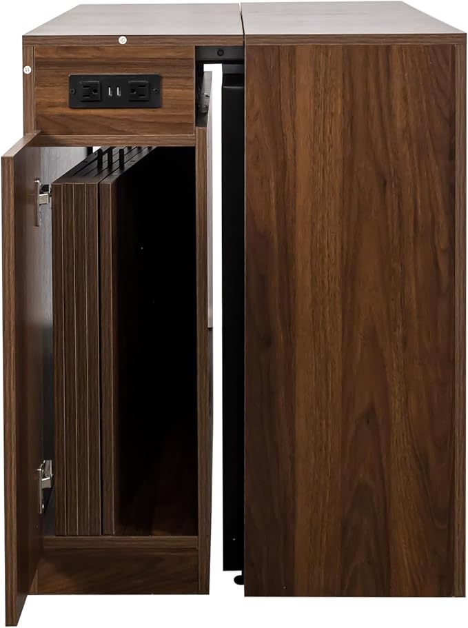 24"-118" Extendable Dining Table with Storage for 2-12 People, Modern Space-Saving Extra Long Wood Folding Table with USB & AC Outlets, Multifunctional Conference Meeting Desk, Walnut