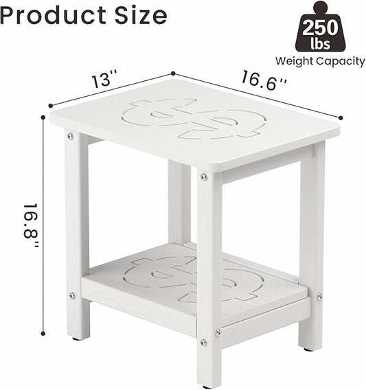 16.6'' HDPE Outdoor Side Table, Weatherproof Small Outdoor Table for Adirondack, Patio, Porch, Balcony, Poolside (2-Tier, White)