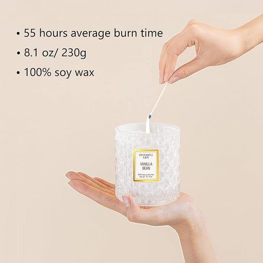 Chloefu LAN Vanilla Bean Highly Fragranced Candle Gifts for Women, Mothers Day Candle Gift, Natural Wax Candle for Home Scented, Up to 55 Hour Burn time - 8.1 Ounce Premium Soy Wax
