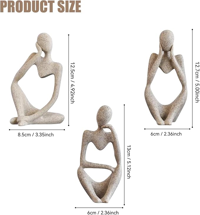 Mingzhang 3pcs Thinker Statue Abstract Art Thinker Figurines Beige Home Decor for Living Room, Office, Coffee Table, Bookshelf Decoration, Housewarming Gifts