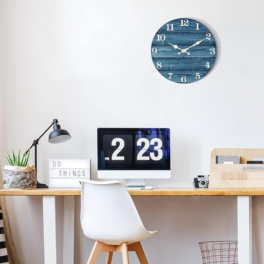 XFM Blue Wall Clock 24 Inch Farmhouse Wall Clocks Battery Operated Large Rustic Wall Clock Wood Silent Wall Clocks for Living Room Bedroom Home Office