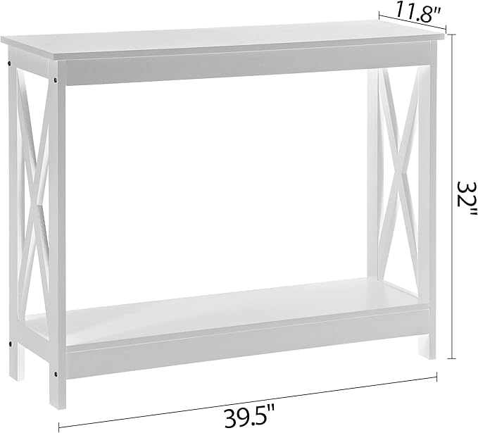 SUPER DEAL Console Table 39.5”, 2-Tier Narrow Sofa Side Table with Storage Shelf, Entrance Table for Hallway/Foyer/Living Room/Corridor/Office, White