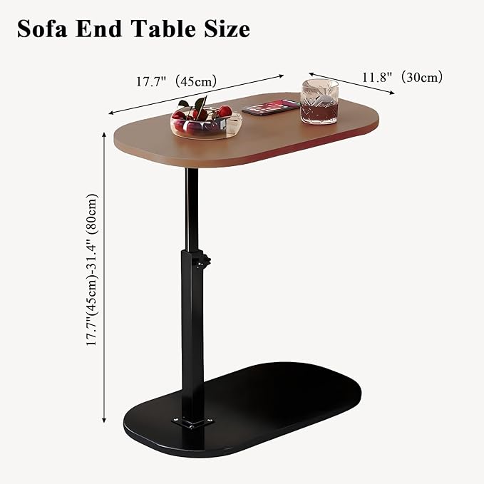 Side Table TV Tray for Couch,Height Adjustable 360° Swivel C Shaped End Table for Small Spaces,Bedside Bathroom Living Room (Walnut Wood)