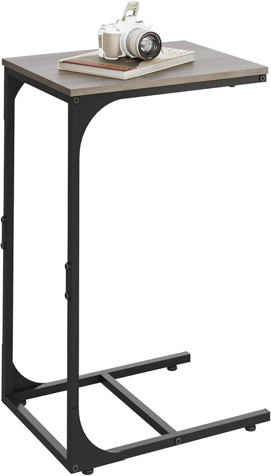 WLIVE C Shaped End Table, Small Couch Side Tables with Metal Frame, Sofa Table TV Tray for Living Room, Bedroom, Greige
