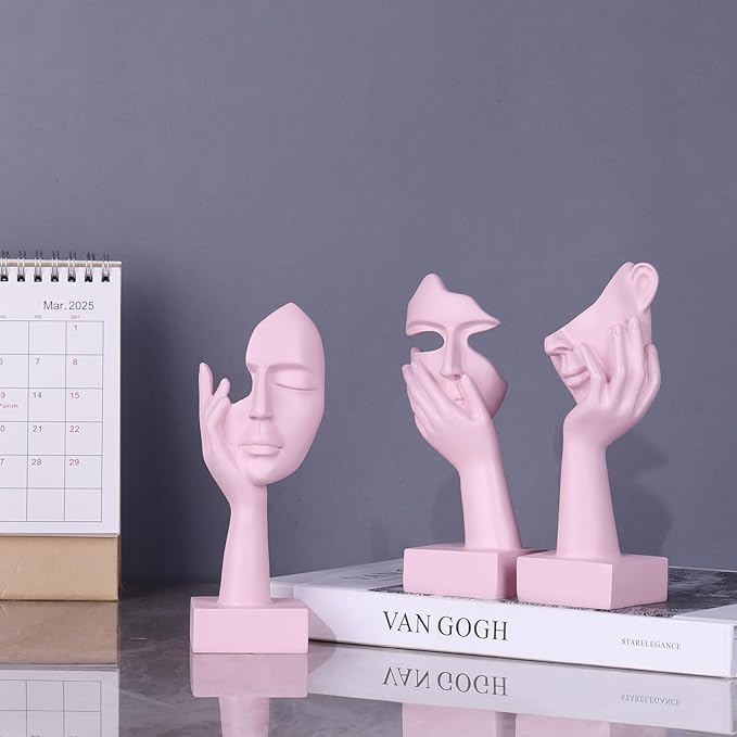 3 Pcs Thinker Small Statue Set - Pink Art Abstract Home Accent Figurines for Decor Woman Apartment Bookshelf Floating Shelf Coffee Table Office Desk Bathroom Counter Decor (3 Pcs Pink, 6")