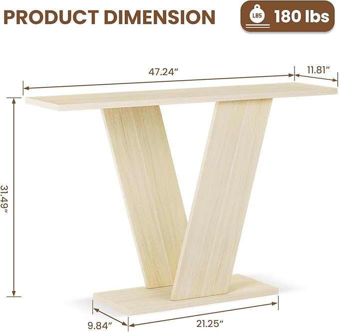47 Inch Console Table, X-Shaped Wood Sofa Table Behind Couch, Farmhouse Entryway Table for Entrance, Hallway, Living Room, Natural