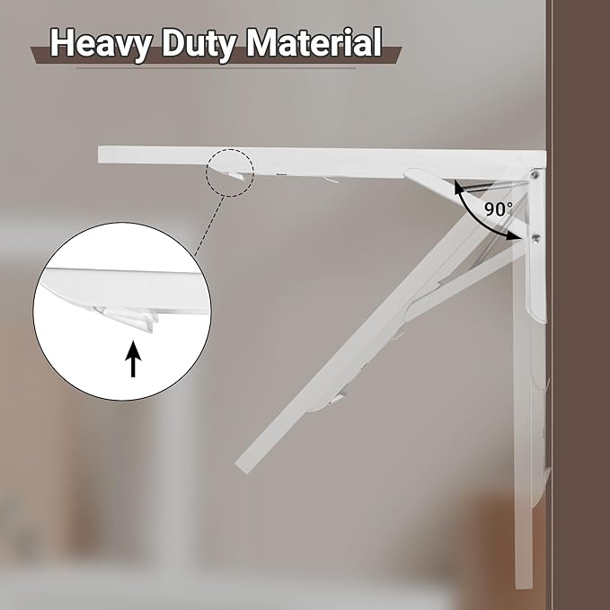 Wall Mounted Folding Table 39.4”L x 19.7”W, Laundry Folding Table with Heavy Duty Metal Collapsible Shelf Brackets, Wall Mounted Desk Fold Down for Small Spaces, White