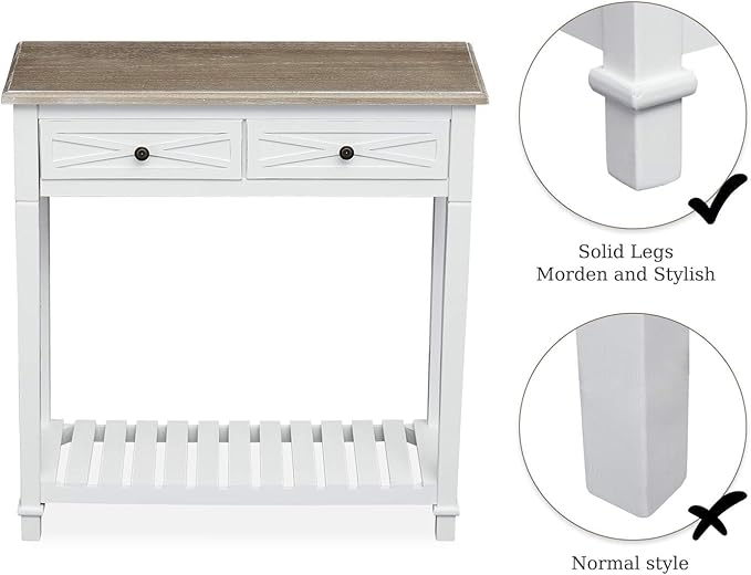 kinbor Entryway Table - White Console Table with 2 Drawers, Narrow Small Console Table with Storage Shelf for Entryway, Living Room, Hallway, White