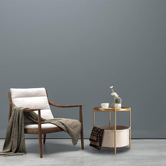 danpinera Round Side Table with Fabric Storage Basket, Pack of 2, Metal Side Table Small Bedside Nightstand with Removable Tray Top for Living Room, Bedroom, Nursery, Laundry, Gold