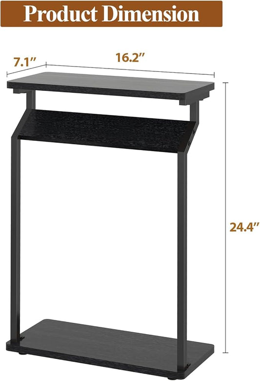 Livofloral Narrow Side Table for Small Spaces, Small End Table, Slim Couch Tray Tables, Small Side Table for Couch, Skinny Thin End Tables for Living Room, Bedroom, Black