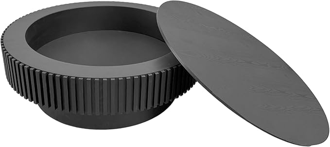 39 Inch Round Drum Coffee Table with Storage, Modern Handcraft Fluted Drum Coffee Table, Wooden Round Cocktail Tea Table Center Table with Sturdy Pedestal for Living Room Apartment (Black)