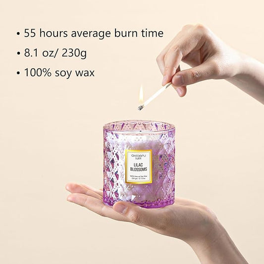 Chloefu LAN Lilac Blossoms Scented Candle, Highly Floral Fragranced Candle, Natural Soy Wax Candle Gift, Candles Gifts for Women, 55 Hours Long Burning, Home Decorative, 8.1 oz