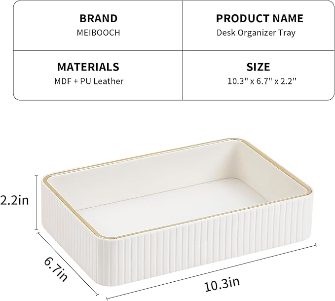 Desk Organizer Tray, PU Leather Valet Tray Nightstand Organizer Cologne Perfume Trays for Men Women, Decorative Vanity Trays Key Bowl Trinket Dish (Ivory, 10.3" x 6.7" x 2.2")