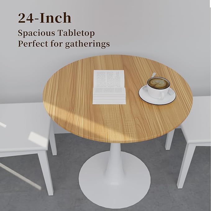 23.62" Small Round Dining Table for 2 – Mid-Century Pedestal Tulip Table with Sturdy Metal Base, Compact 2-Seater Kitchen or Dining Room Table for Small Spaces, Apartments, Breakfast Nook, Living Room