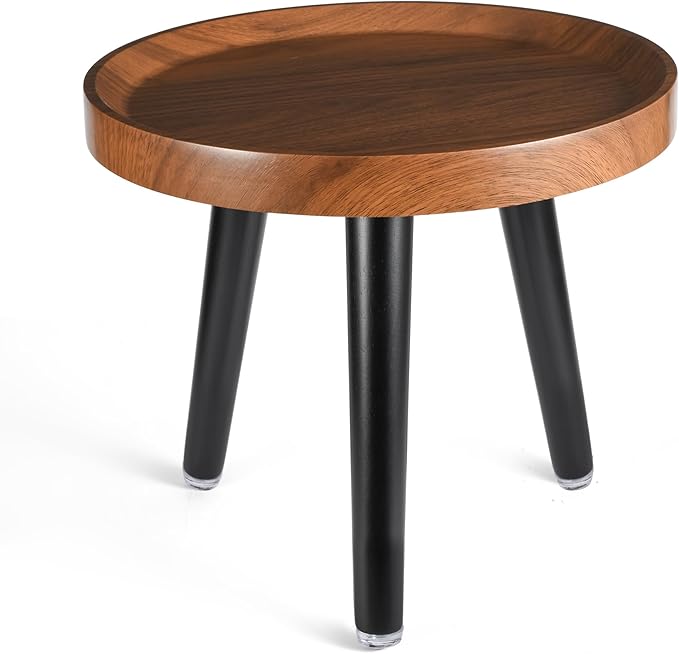 Indoor Plant Stand,Wood Mid Century Plant Table in Walnut Finish,Tall Plant Stand for Flower Pot,Modern Round Small Side End Table with Raised Design (Walnut, 12"x10.8")