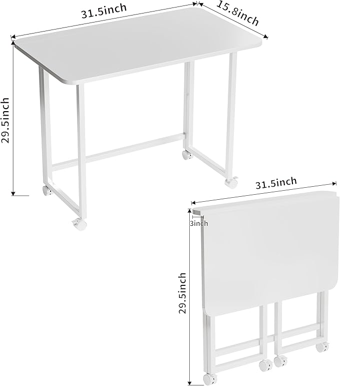 Folding Desk,Not Require Assembly,Small Foldable Desk 31.5" for Small Spaces,Space Saving Computer Table Writing Workstation for Home Office,White