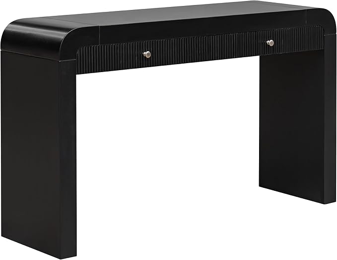 kevinplus 54.3'' Rustic Wood Console Table Sofa Table with Fluted Drawer Storage for Entryway, Modern Elegant Design & Curved Edge, Easy Assemble, Black