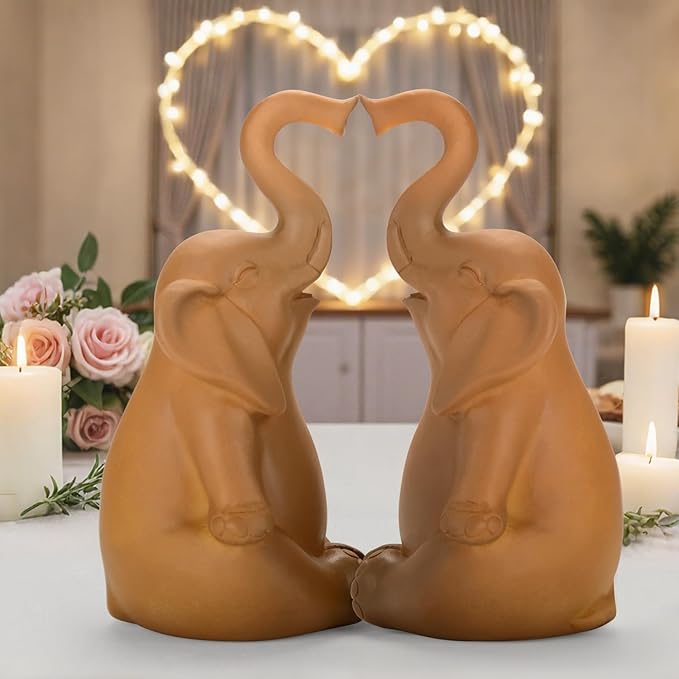 Loving Pair of Elephants, Elephant Statues for Home Decor, Elephant Figurines for Shelf, Table or Living Room, Symbol of Love and Harmony, Gift for Women, Mom