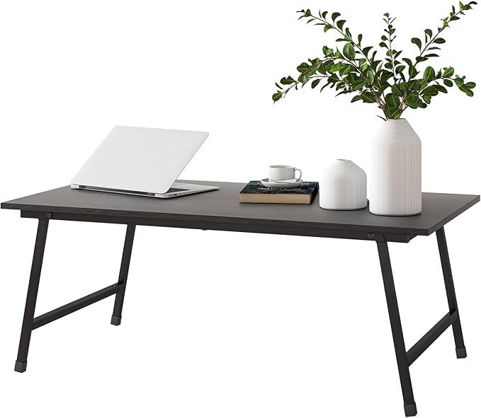 Black Coffee Table Foldable,Center Tables Modern Style, Industrial Wood Tabletop and Metal Frame, Accent Furniture for Home Office, Living Room,End Table,Tea Table, No Assembly