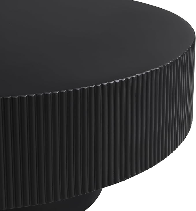 31.5" Round Fluted Coffee Table, Modern Wood Circle Coffee Table, Black Fluted Tea Center Table with Thick Tabletop & Sturdy Pedestal for Living Room Apartment- Easy Assembly