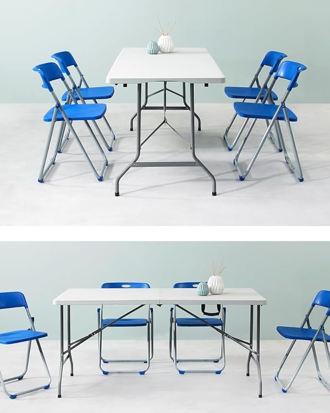 6FT（30"x72"） Folding Table, Indoor Outdoor Heavy Duty Table with Carrying Handle,Portable Plastic Fold up Table for Picnic/Party/Camping/Office/School