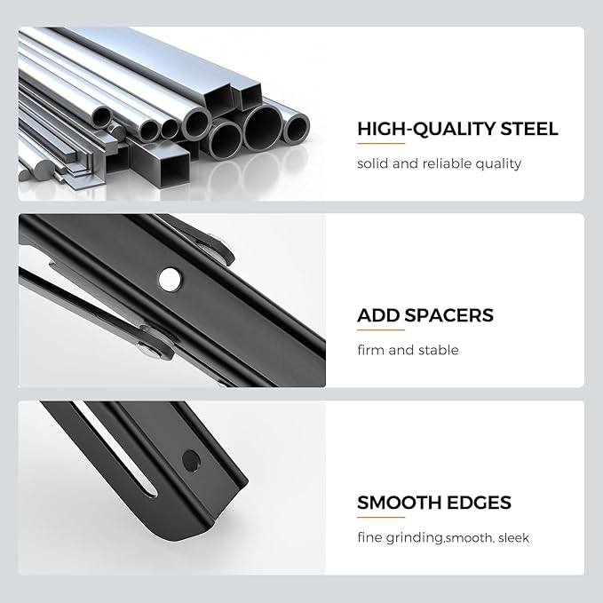 JOY DECOR 8 Inch Heavy Duty Folding Shelf Brackets, 4 Pack (2 Pairs) Collapsible Wall Mounted Brackets for Fold Down Table, Stainless Steel Folding Table Hinge, Matte Black