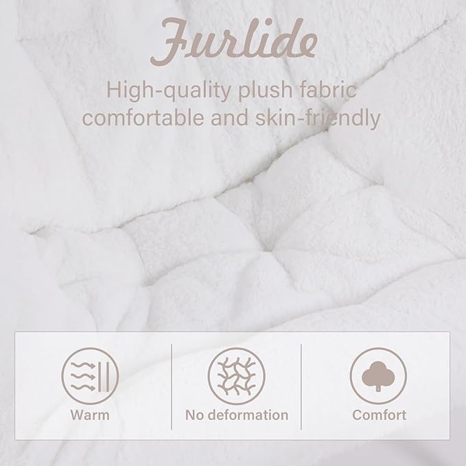 Saucer Chair with Ottoman, Comfy Bedroom & Living Room Chairs, Foldable Metal Frame Chair (White)