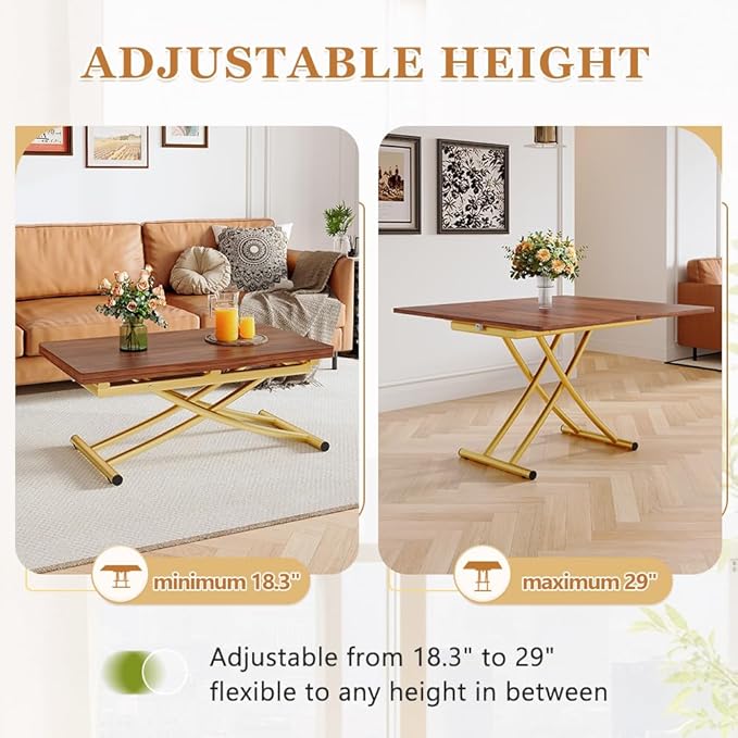 4 in 1 Folding Dining Table with Adjustable Lift Top & Wheels, Multi-Function Coffee Table to Dining Table for Apartments, Kitchens, Living Rooms, Scratch-Resistant & Easy Assembly