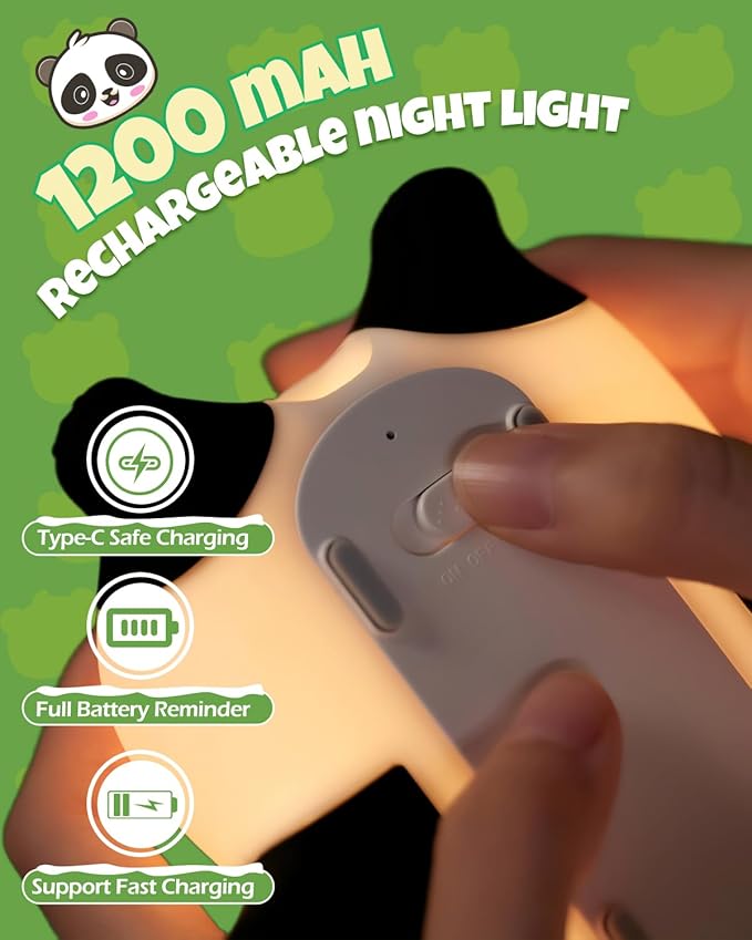 Cute Panda Night Light, Animal Lamp, Food Grade Silicone, Rechargeable, 3 Level Dimmable, Squishy Nursery Nightlight for Desk Decor, Funny Gifts Stuff for Boys Girls Baby, White Elephant Gifts