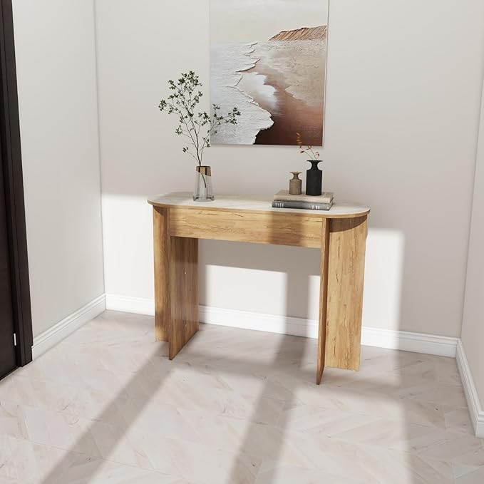 Mid Century 43 Inch Console Table, Farmhouse Wooden Console Table for Living Room, Narrow Sofa Table Behind Couch, Entryway Table, Natural Finish