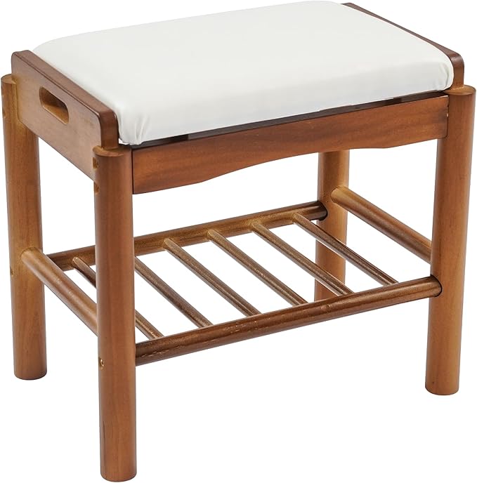 Eapmic Shoe Bench with Cushion, 2-Tier Bamboo Shoe Rack Bench, Entryway Shoe Storage Organizer with Compartment, Wooden Shoe Storage Bench for Hallway, Living Room, Closet, Bedroom (Walnut Color)