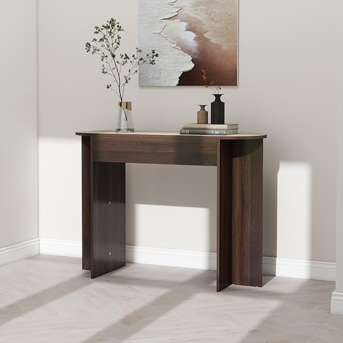 HEAH-YO Modern Console Table, Wooden Sofa Table with Narrow Countertop, 43.3" Entryway Tables for Hallway Entrance Living Room, Walnut Color