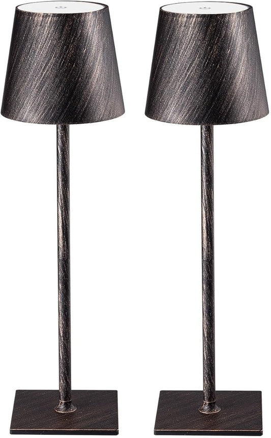 2 Pack Cordless Table Lamps, 3 Colors Stepless Dimming, 5000mAh Rechargeable Battery LED Desk Lamp for Bedroom/Couple Dinner/Desk/Cafe/Dining Room/Terrace(Antique Copper)