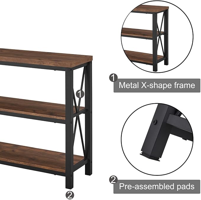 BON AUGURE Rustic Console Table Behind Couch, Industrial Entryway Table with Shelves, Farmhouse 3 Tier Sofa Tables for Living Room, Entry, Hallway (47 Inch, Rustic Oak)