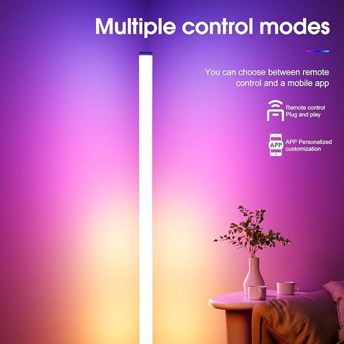 LED RGB Floor Lamp Smart Corner Standing Lamp with Music Sync APP and Remote Control Gaming Light for Bedroom Living Room Game Room Office