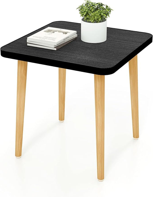 Simple End Table,Modern Side Table with 4 Solid Wood Sturdy Legs for Living Room,Nightstand Bedside Table for Bedroom Balcony (Black)
