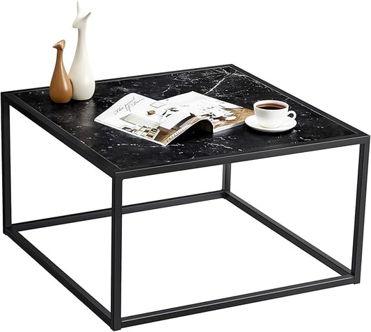 SAYGOER Black Coffee Table Small Square Coffee Table Simple Modern Center Table for Living Room Home Office 27.6 * 27.6 * 15.7Inch Easy Assembly, Black Faux Marble
